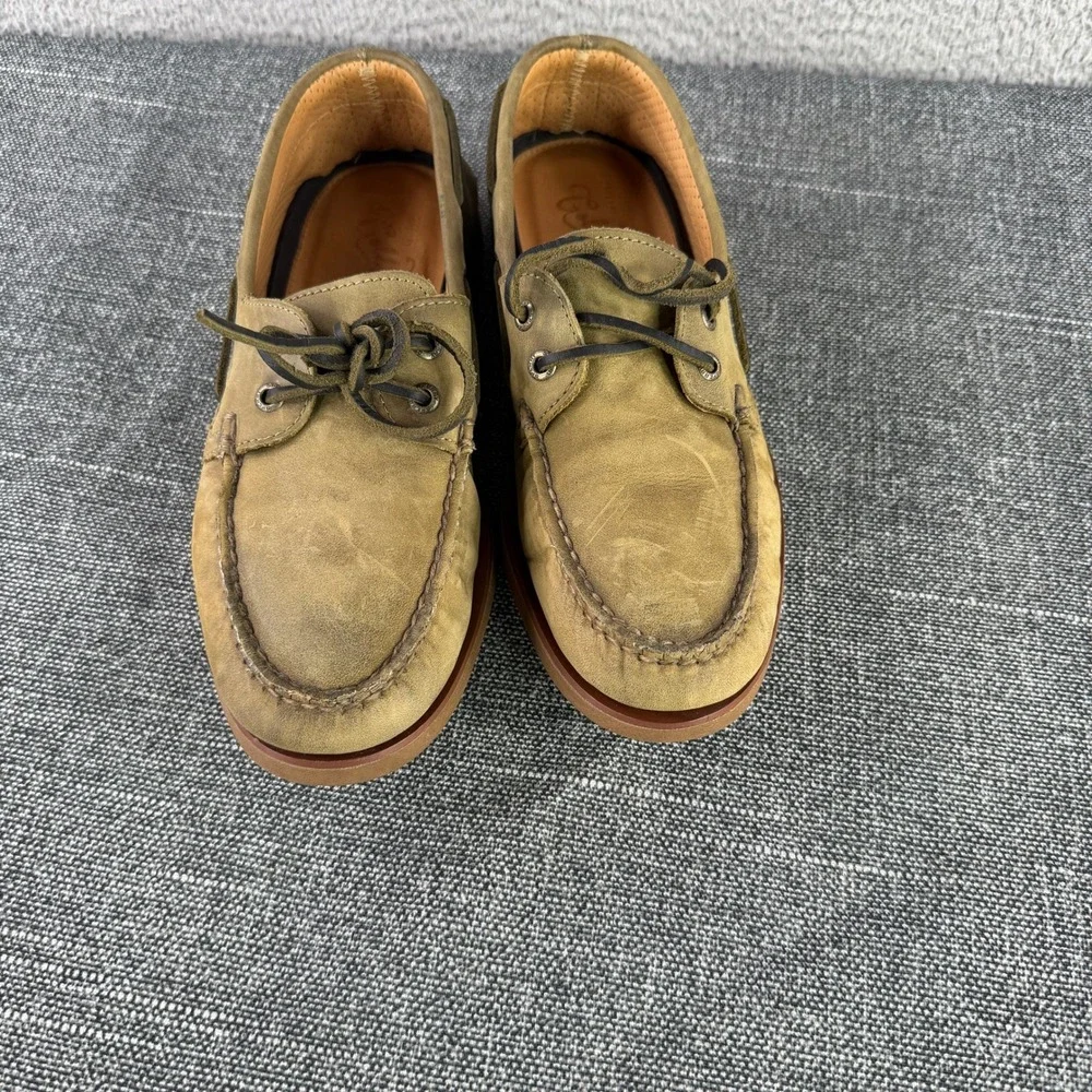 Sperry Gold Cup Boat Shoe Mens 10 Olive Tan Nubuck Leather Lambskin Lined 2-Eye
